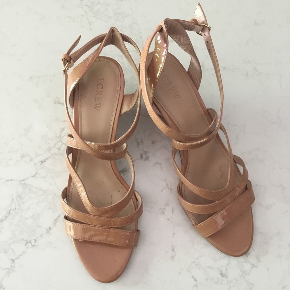 J.CREW nude patent leather wedge size 9